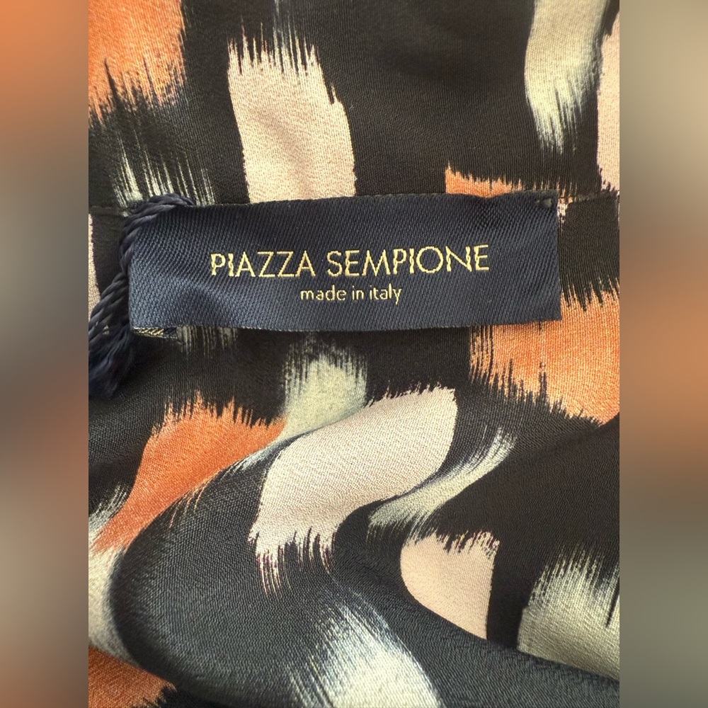 Piazza Sempione Black, Peach & Cream Printed Long-Sleeve Shirt Dress - Picture 4 of 6